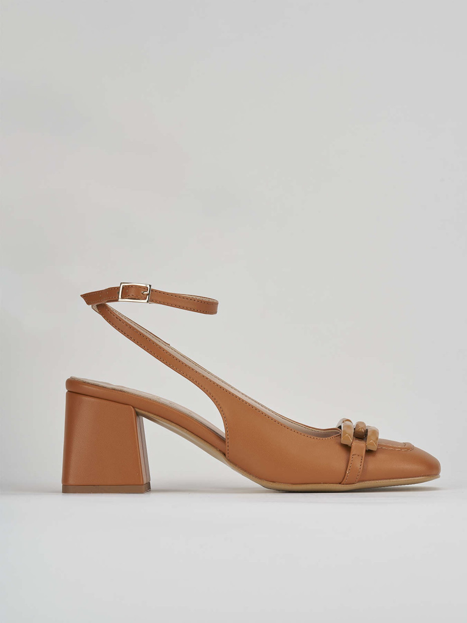 Slingback decolte tacco 6 cm  marrone pelle