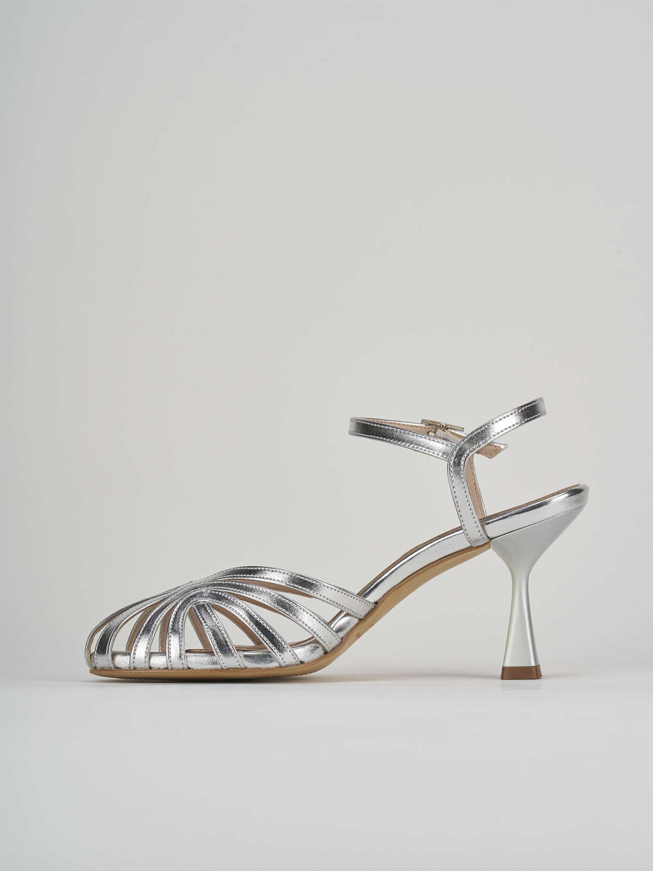 High heel sandals heel 6 cm silver laminated