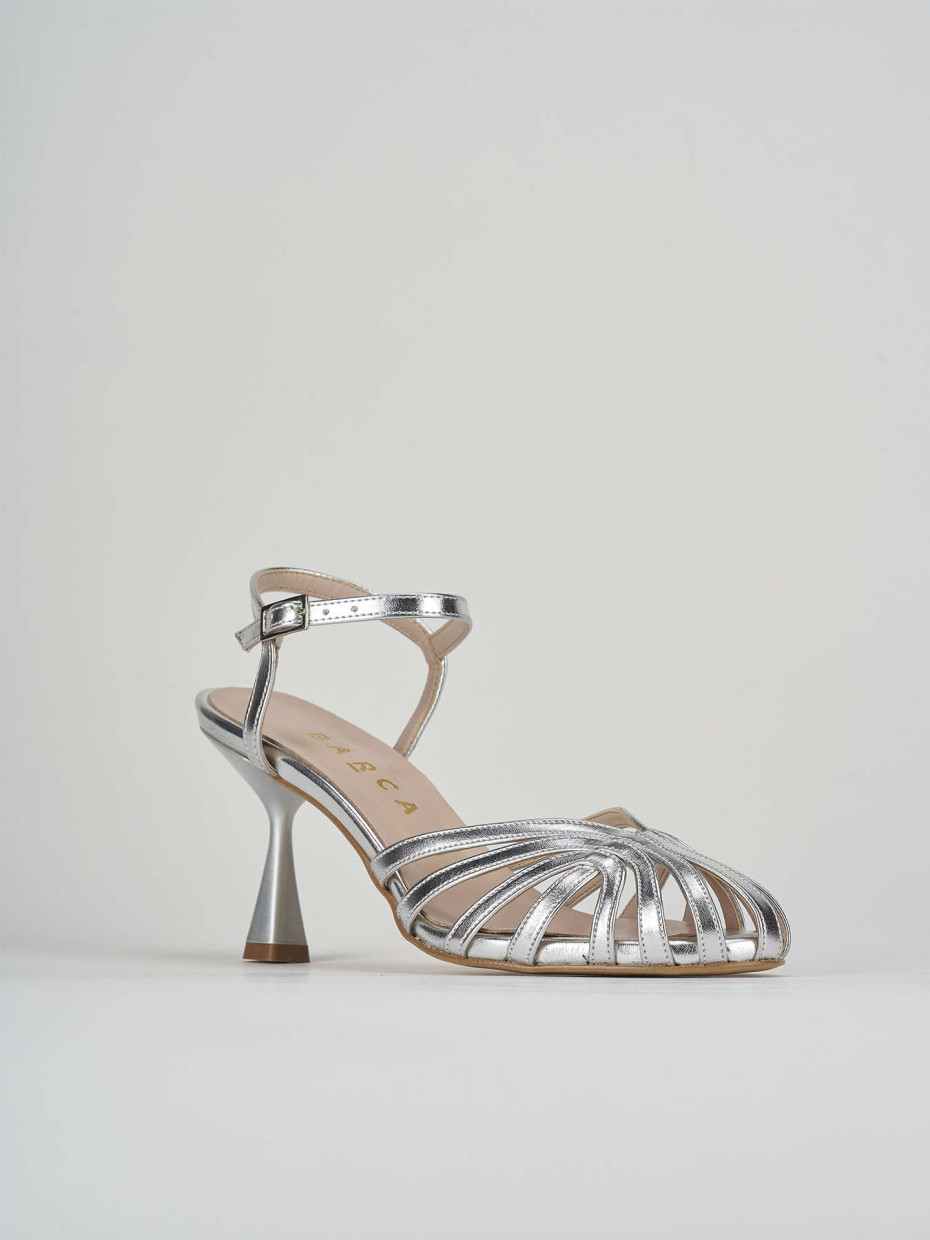 High heel sandals heel 6 cm silver laminated