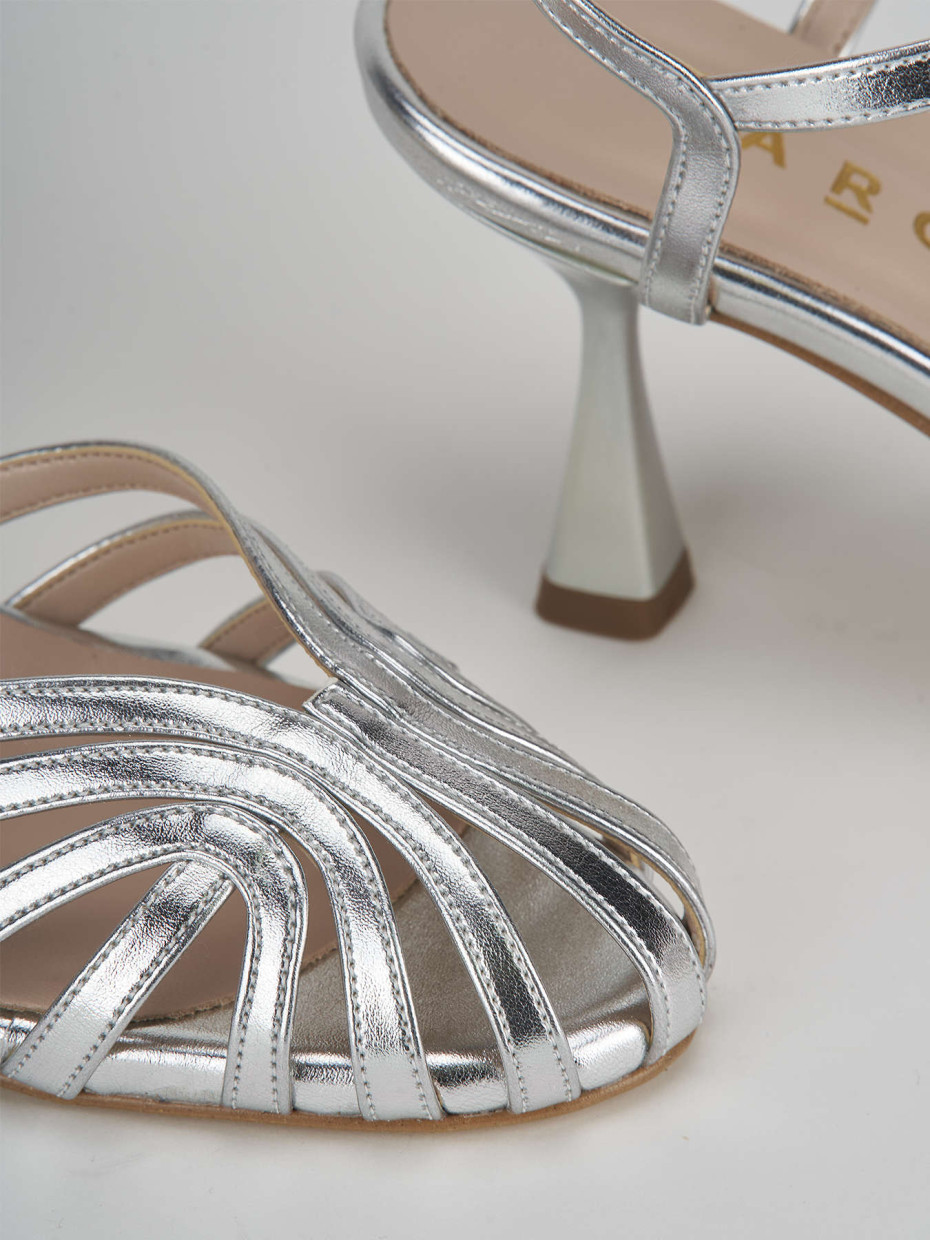 High heel sandals heel 6 cm silver laminated