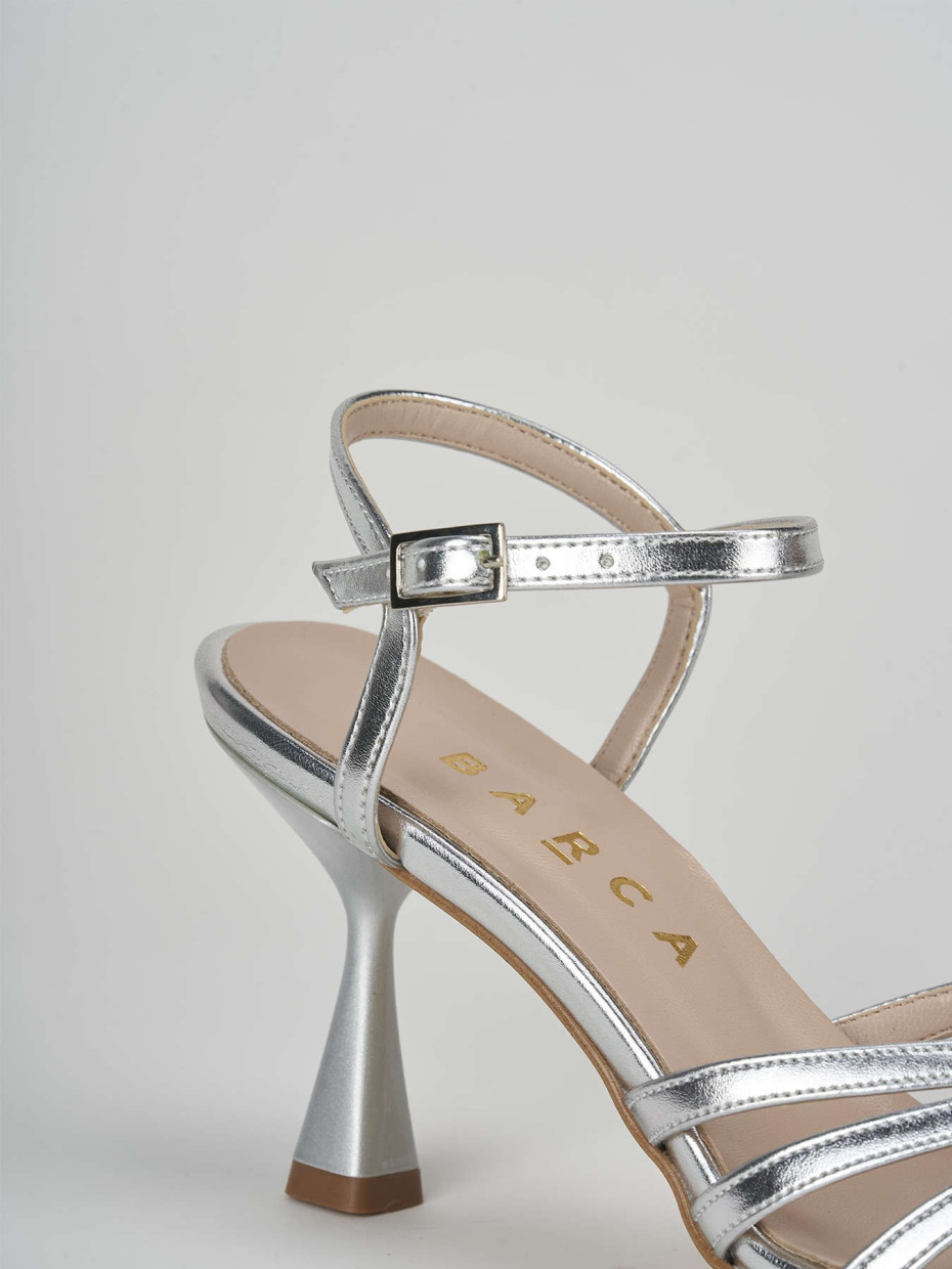 High heel sandals heel 6 cm silver laminated