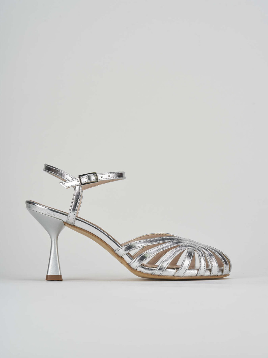 High heel sandals heel 6 cm silver laminated