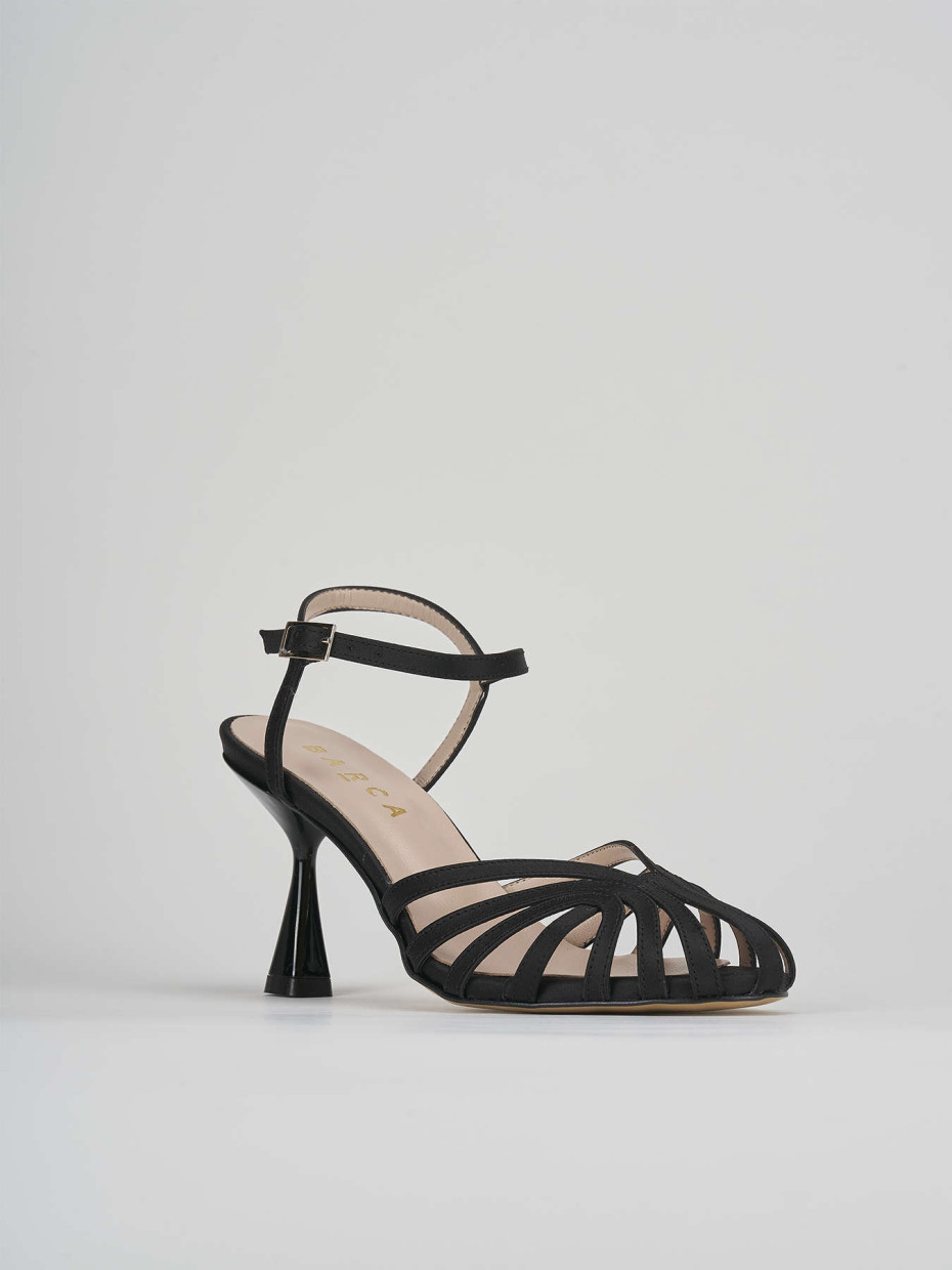 High heel sandals heel 6 cm black satin