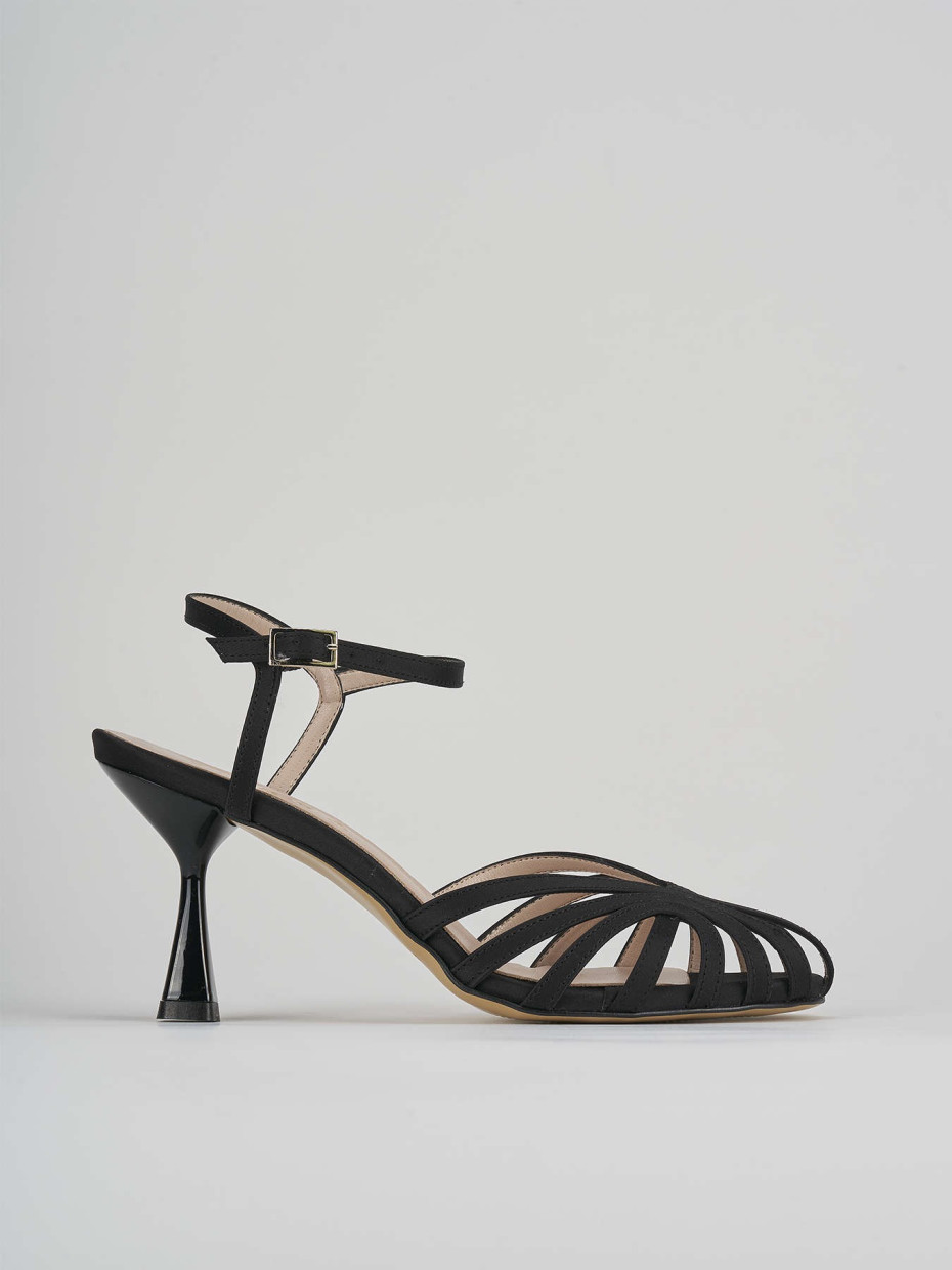 High heel sandals heel 6 cm black satin