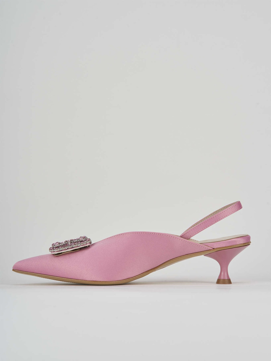 Décolleté e slingback tacco 3cm raso rosa