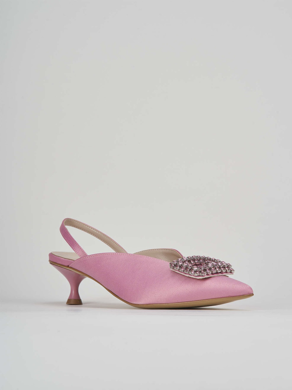 Décolleté e slingback tacco 3cm raso rosa