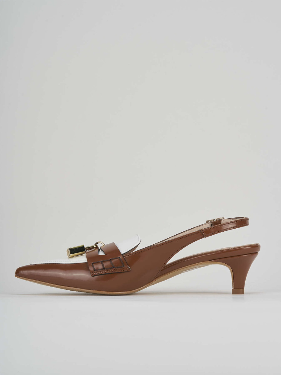 Décolleté e slingback tacco 3cm pelle marrone