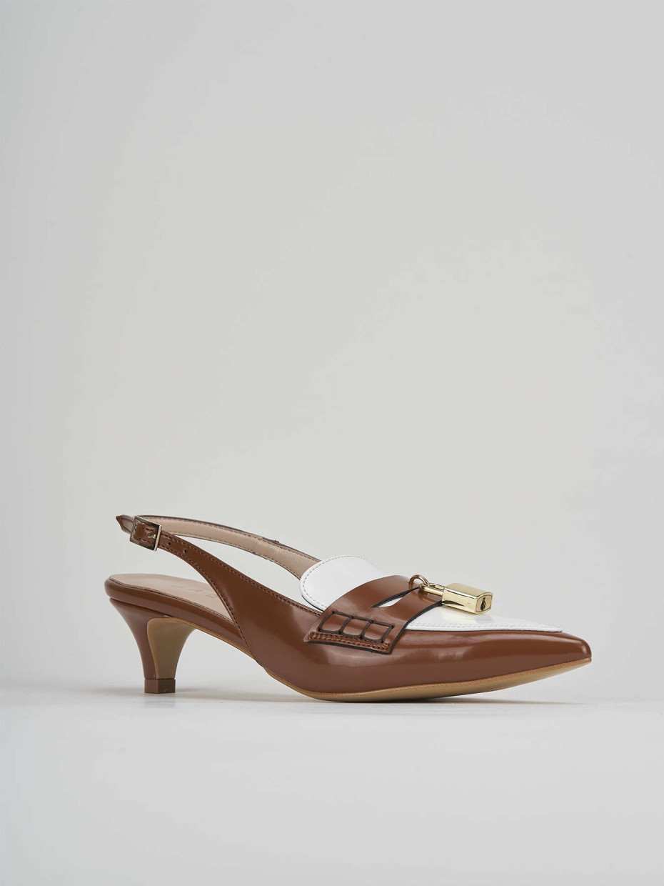 Décolleté e slingback tacco 3cm pelle marrone