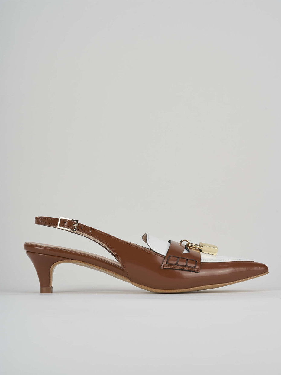 Décolleté e slingback tacco 3cm pelle marrone