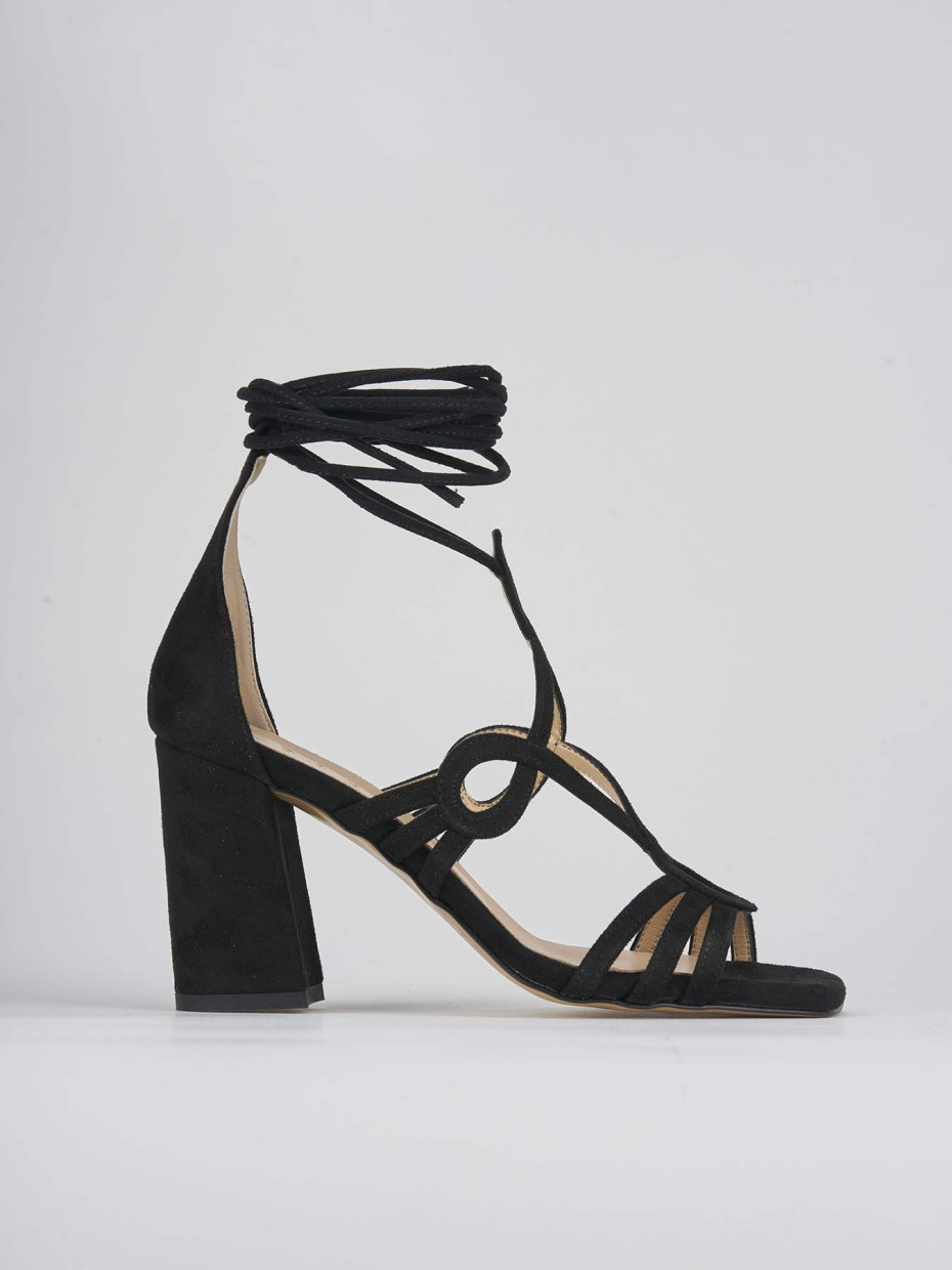 High heel sandals heel 7 cm black suede