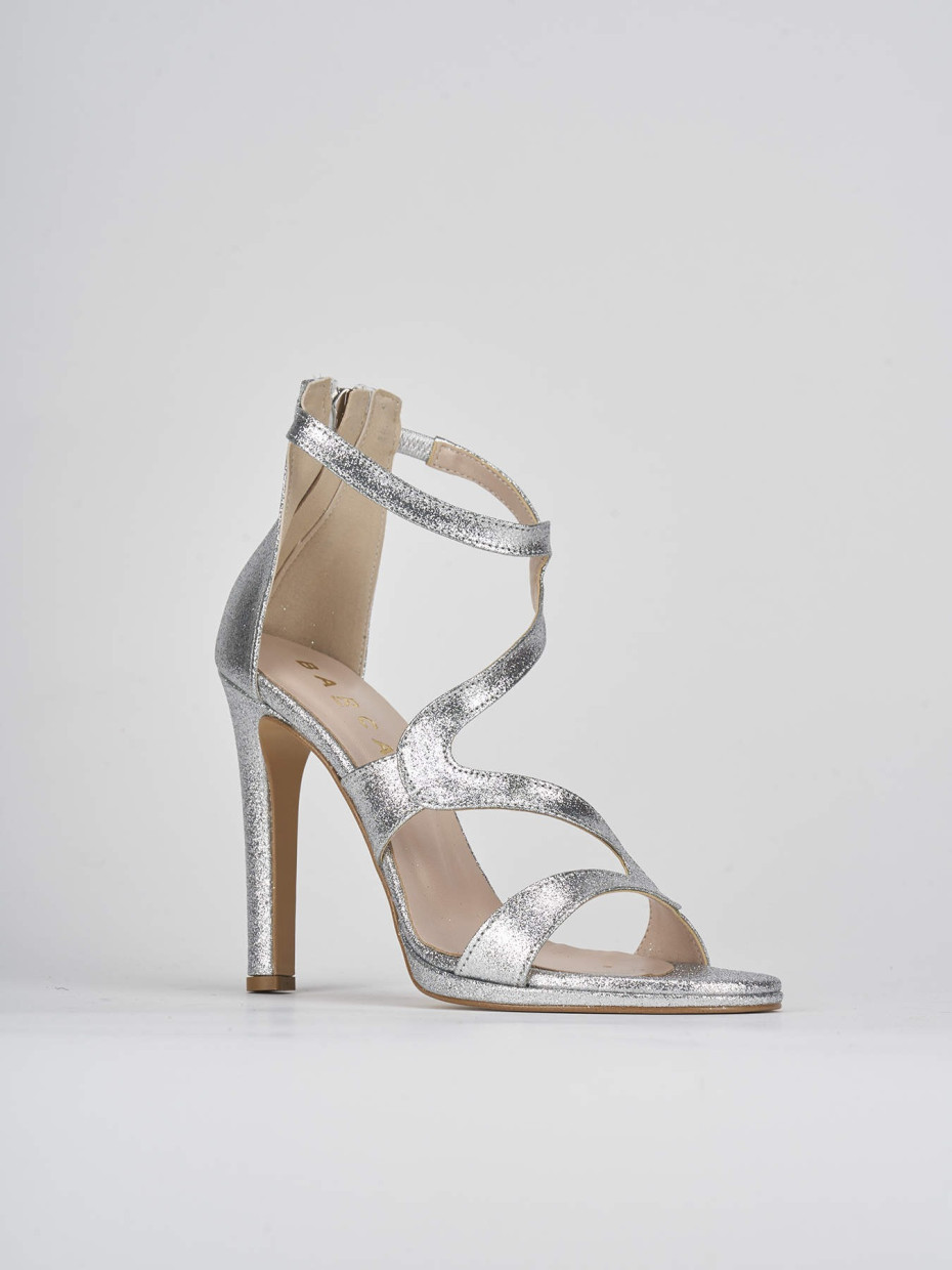High heel sandals heel 7 cm silver glitter