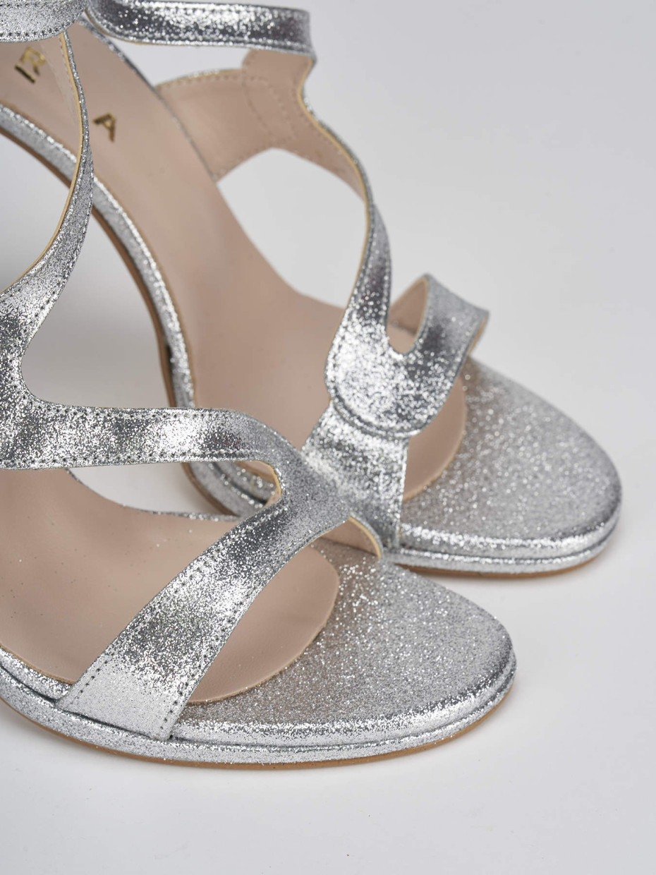 High heel sandals heel 7 cm silver glitter