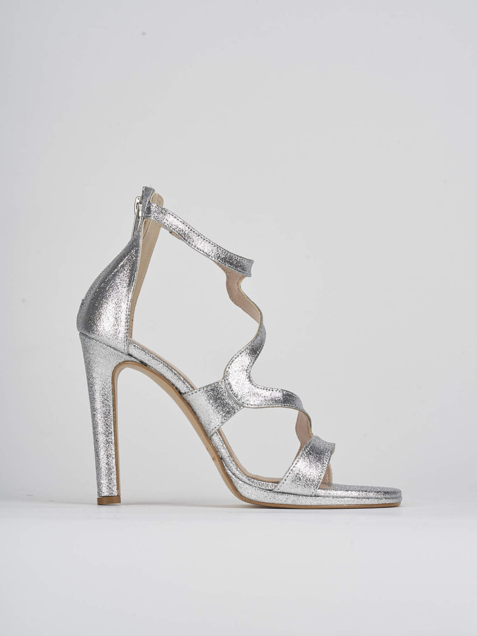 High heel sandals heel 7 cm silver glitter