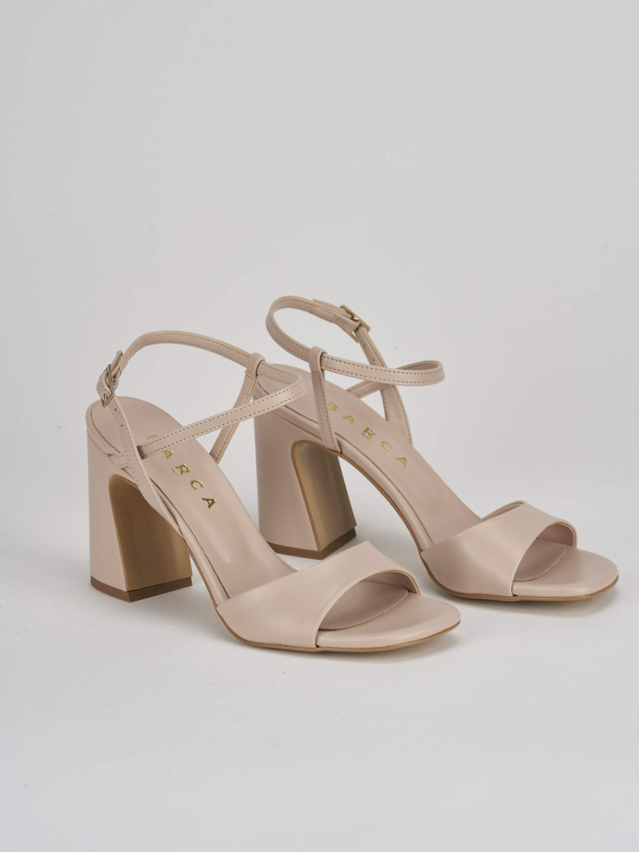 High heel sandals heel 7 cm beige leather