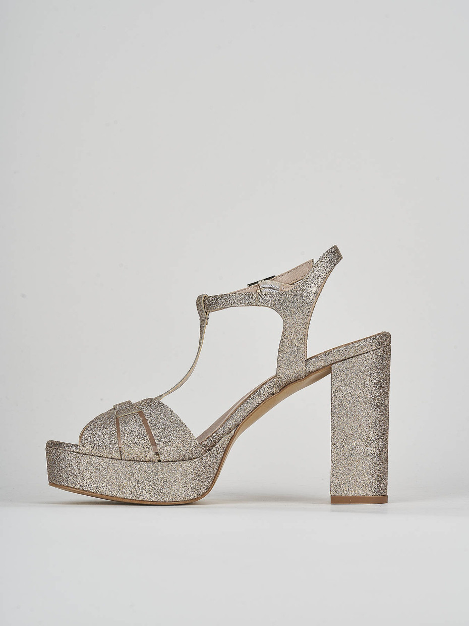 High heel sandals heel 9 cm beige glitter