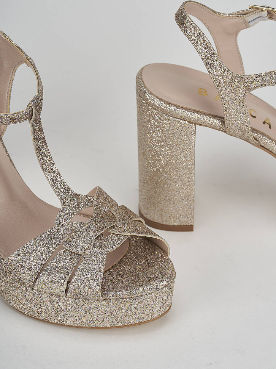 High heel sandals heel 9 cm beige glitter