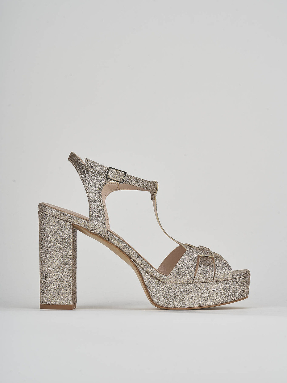 High heel sandals heel 9 cm beige glitter