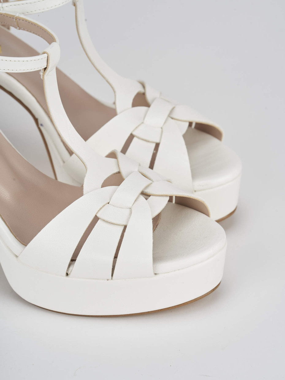 High heel sandals heel 9 cm white leather