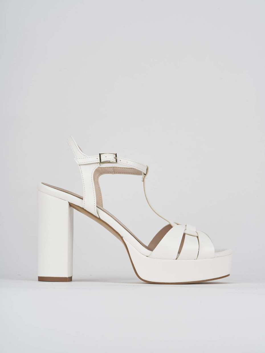 High heel sandals heel 9 cm white leather