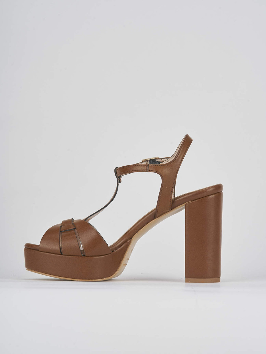 High heel sandals woman heel 9 cm brown leather Barca Stores