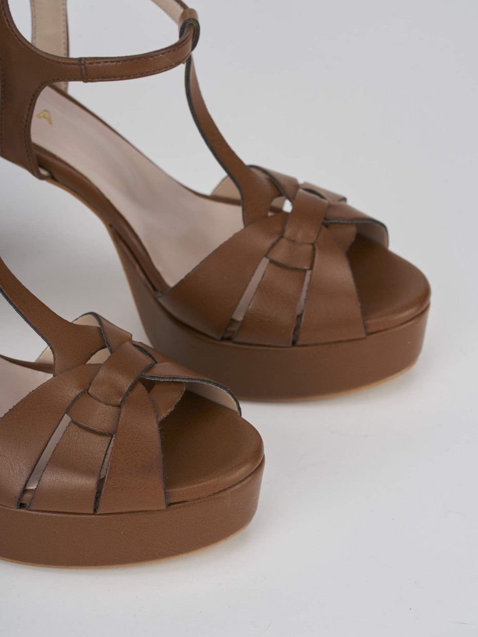 Sandalo tacco 9 cm marrone pelle