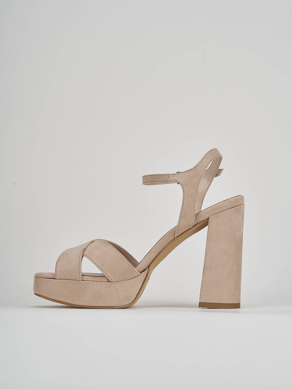 Sandali tacco 10 cm beige camoscio