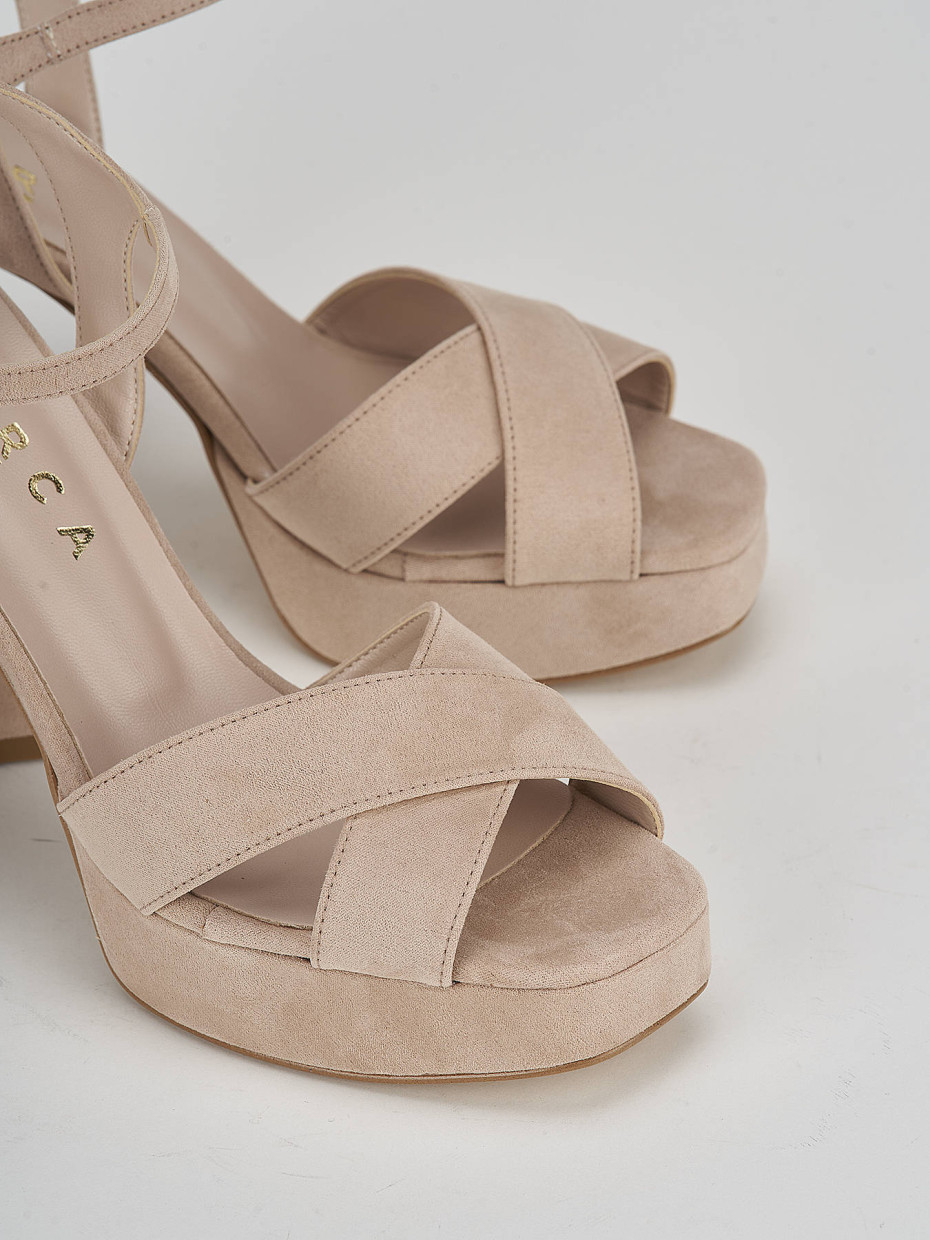 Sandali tacco 10 cm beige camoscio