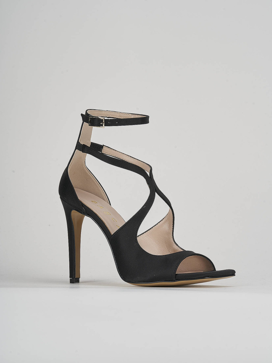 High heel sandals heel 9 cm black satin