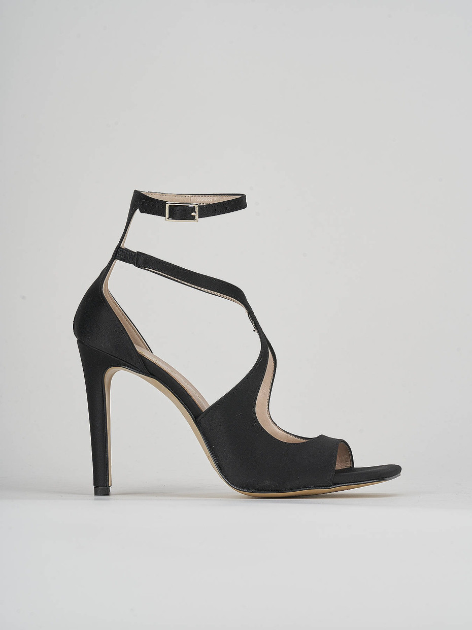 High heel sandals heel 9 cm black satin
