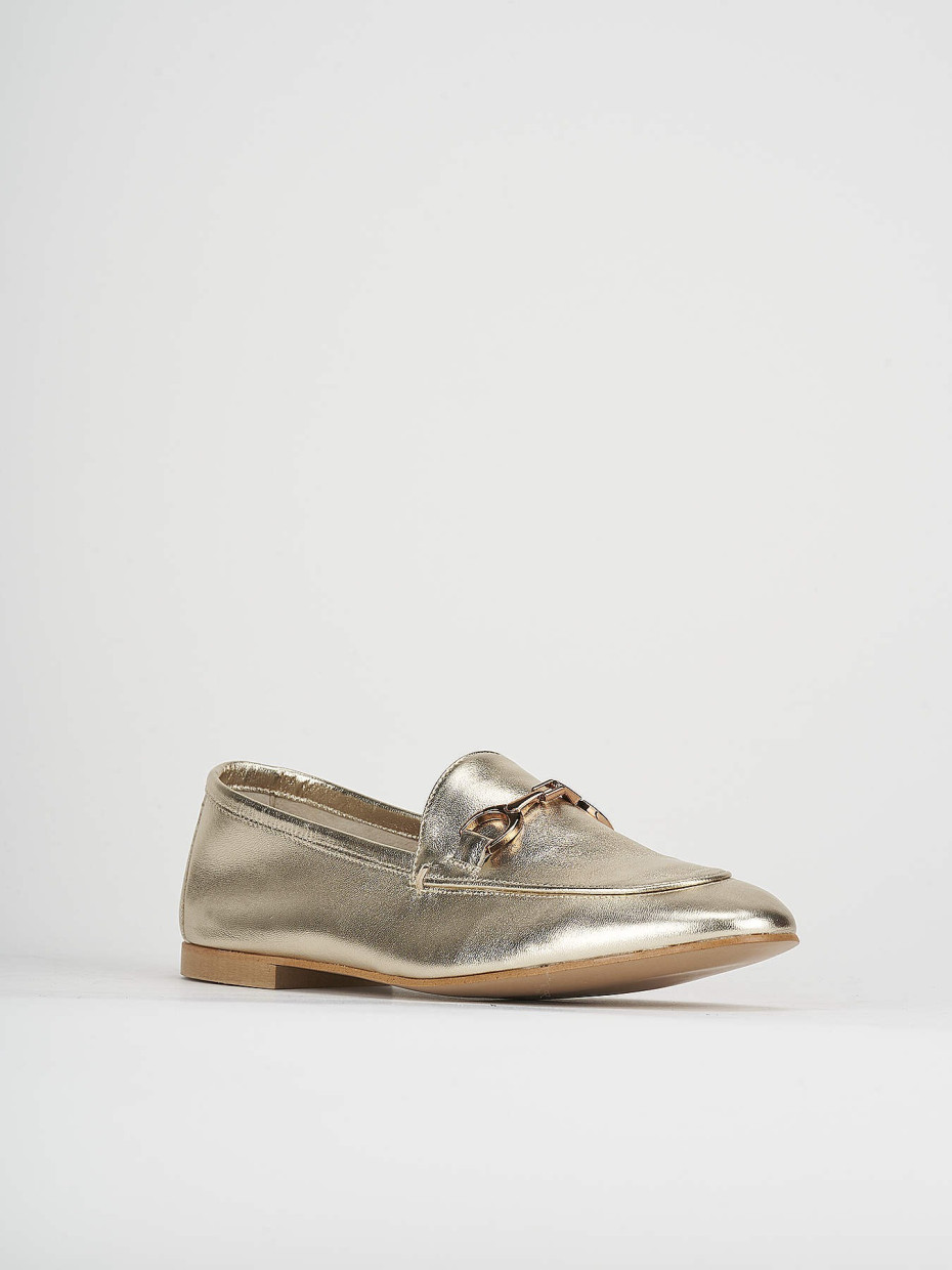 Loafers heel 1 cm gold leather