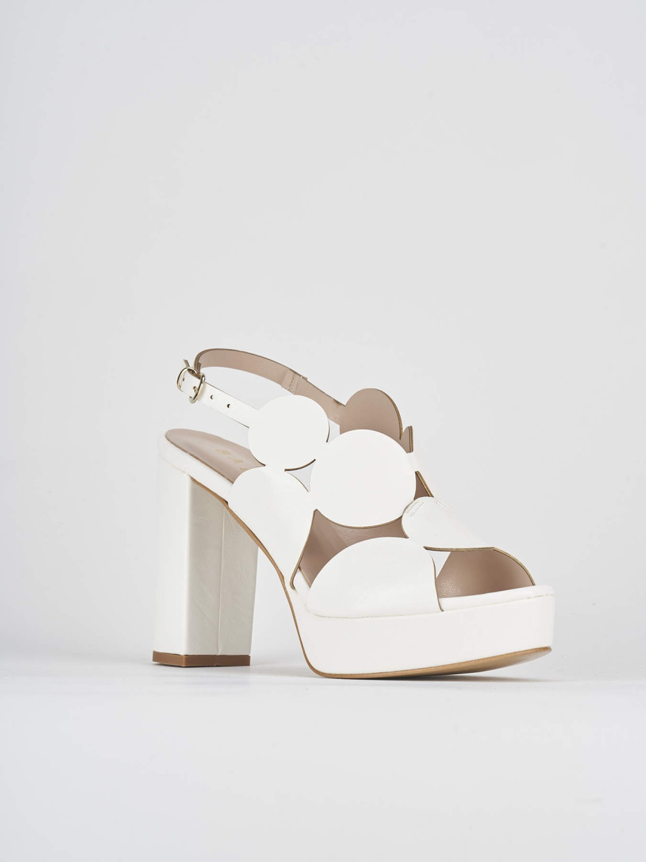 High heel sandals heel 9 cm white leather