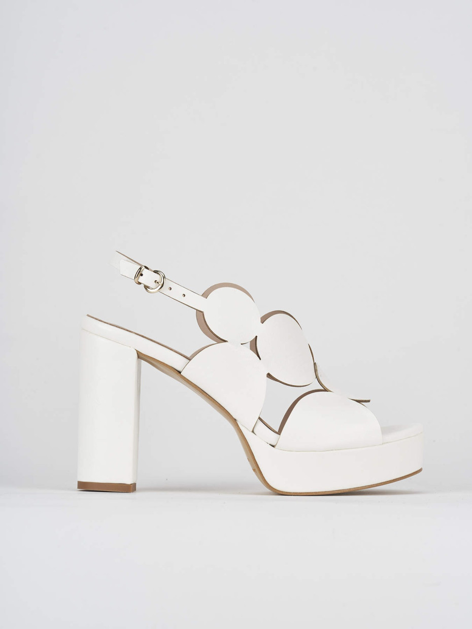 High heel sandals heel 9 cm white leather