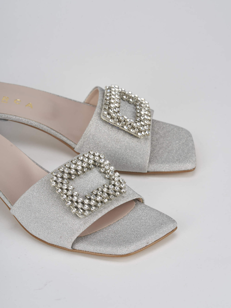 Slippers heel 3 cm silver glitter