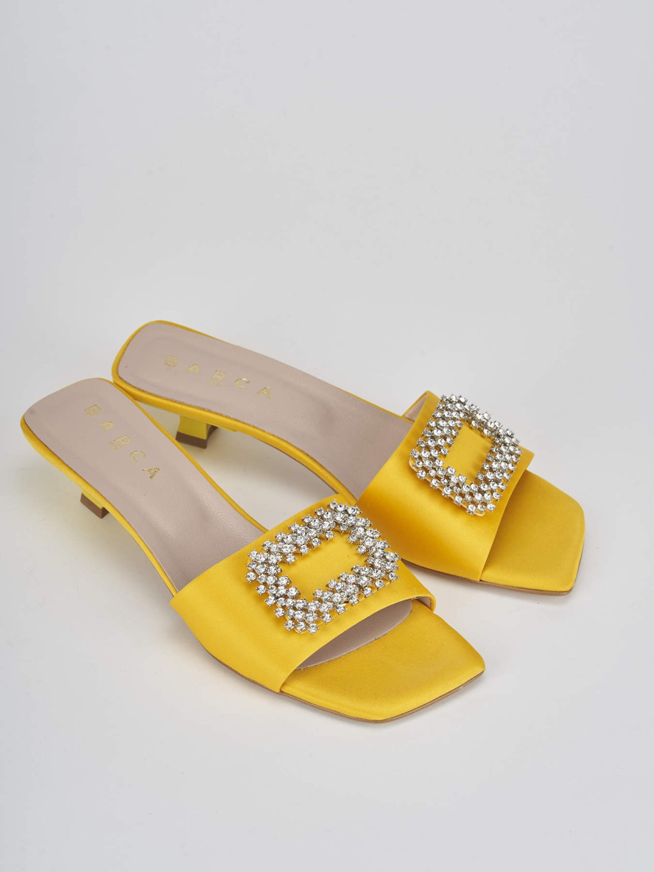 Slippers heel 3 cm yellow satin