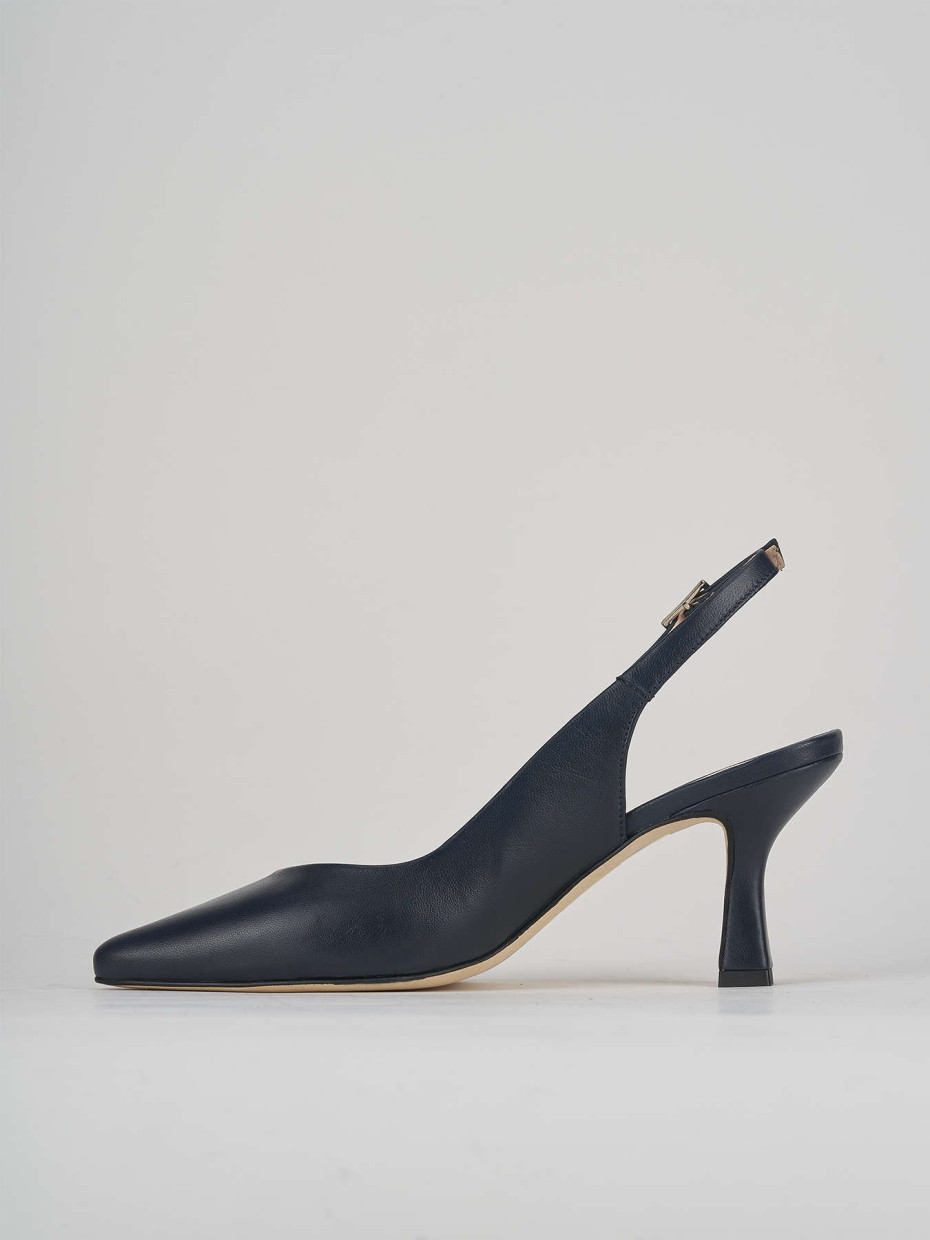 Slingback tacco 7 cm blu pelle