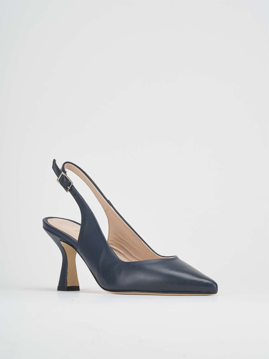 Slingback tacco 7 cm blu pelle