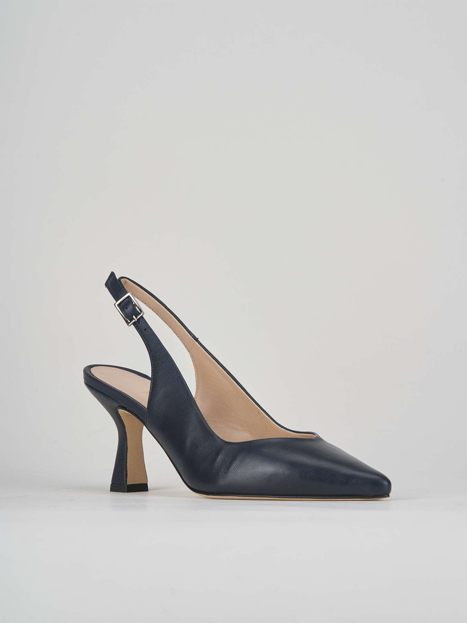 Slingback tacco 7 cm blu pelle