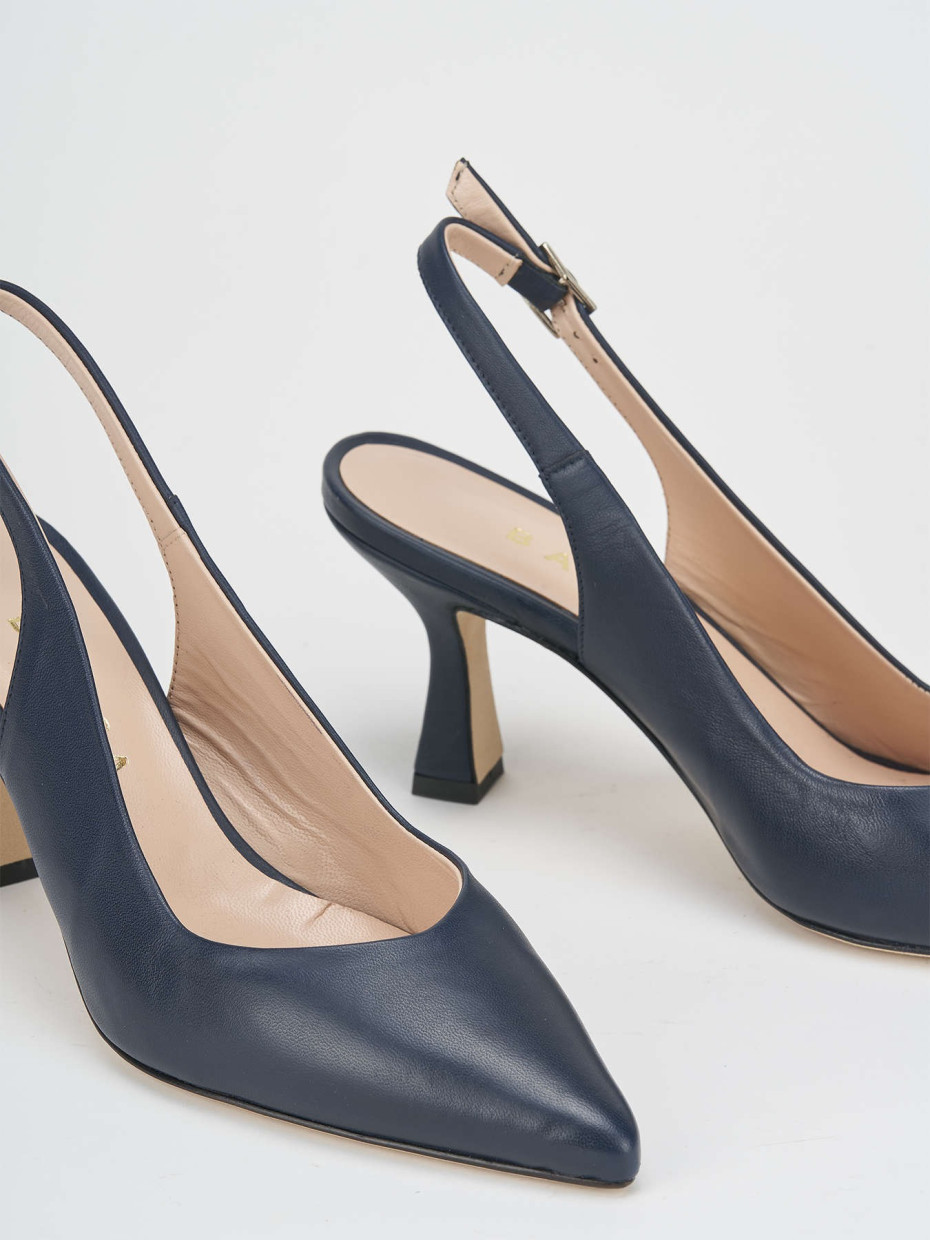Slingback tacco 7 cm blu pelle Barca Stores