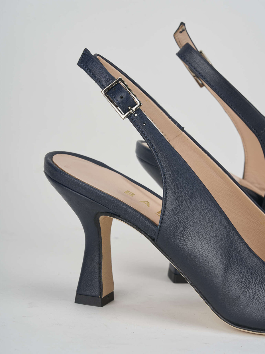 Slingback tacco 7 cm blu pelle