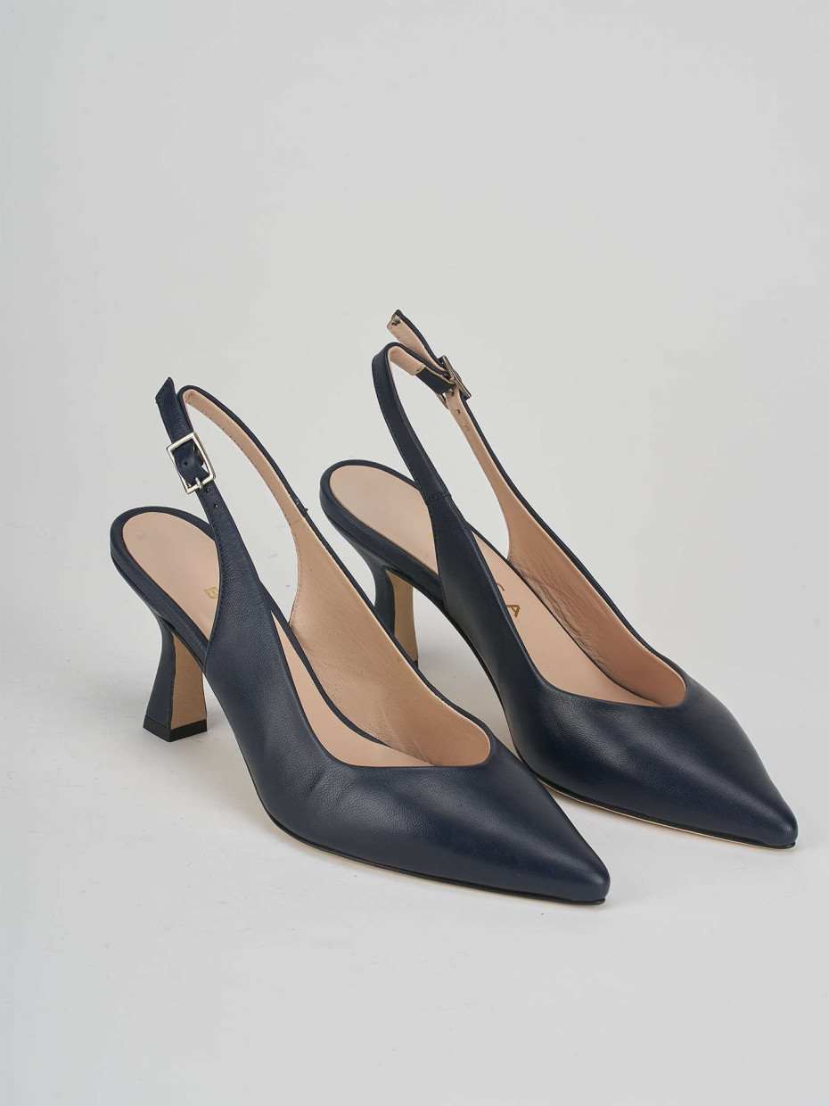 Slingback tacco 7 cm blu pelle