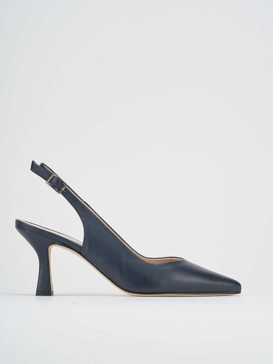 Slingback tacco 7 cm blu pelle