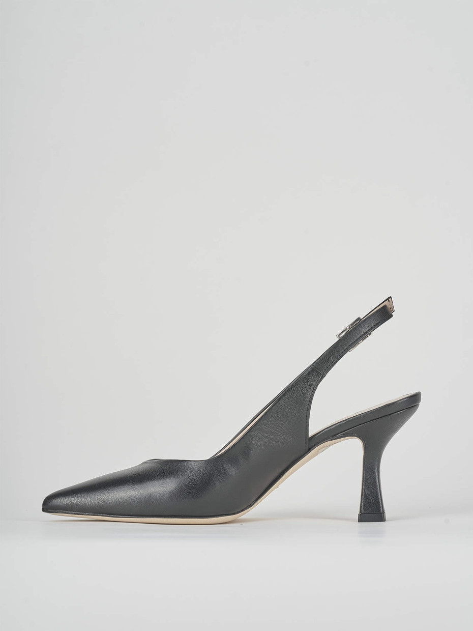 Slingback tacco 7 cm nero pelle