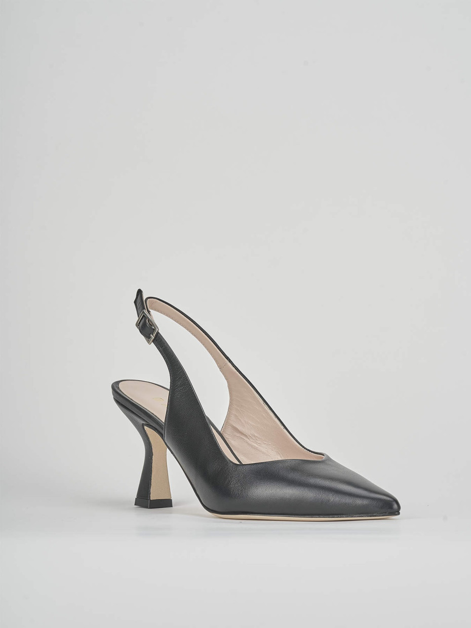 Slingback tacco 7 cm nero pelle