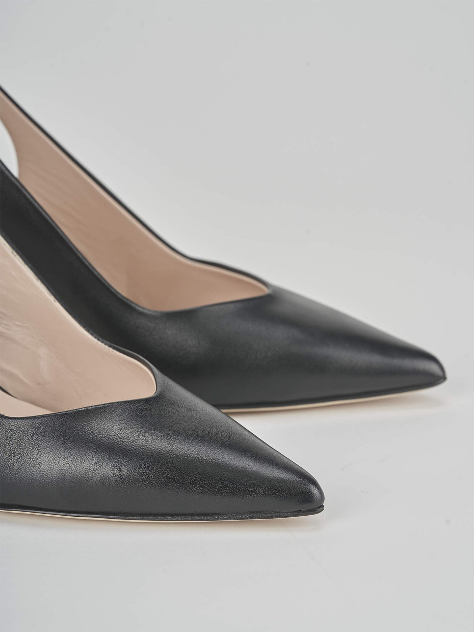 Slingback tacco 7 cm nero pelle