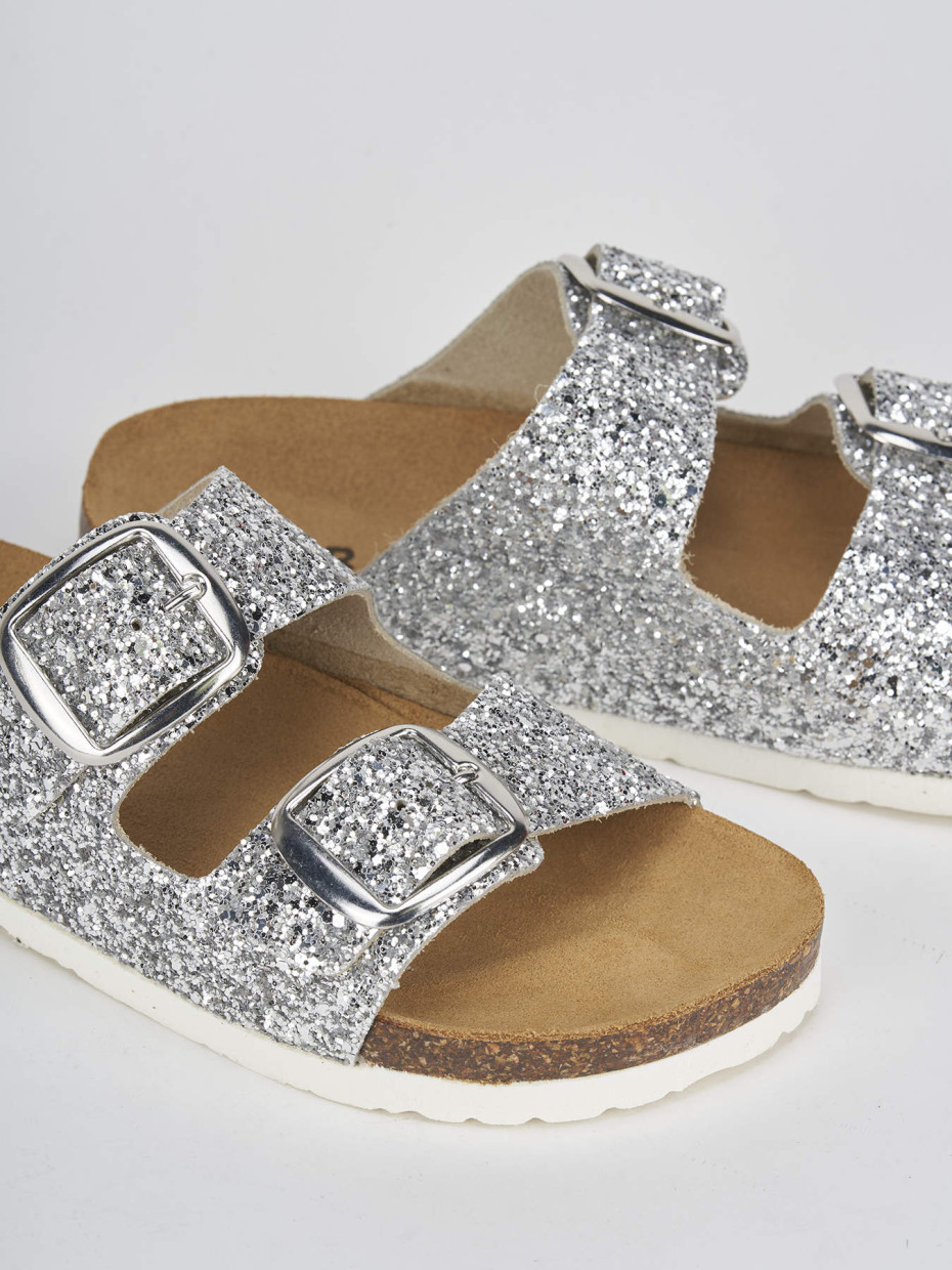 Slippers heel 1 cm silver glitter