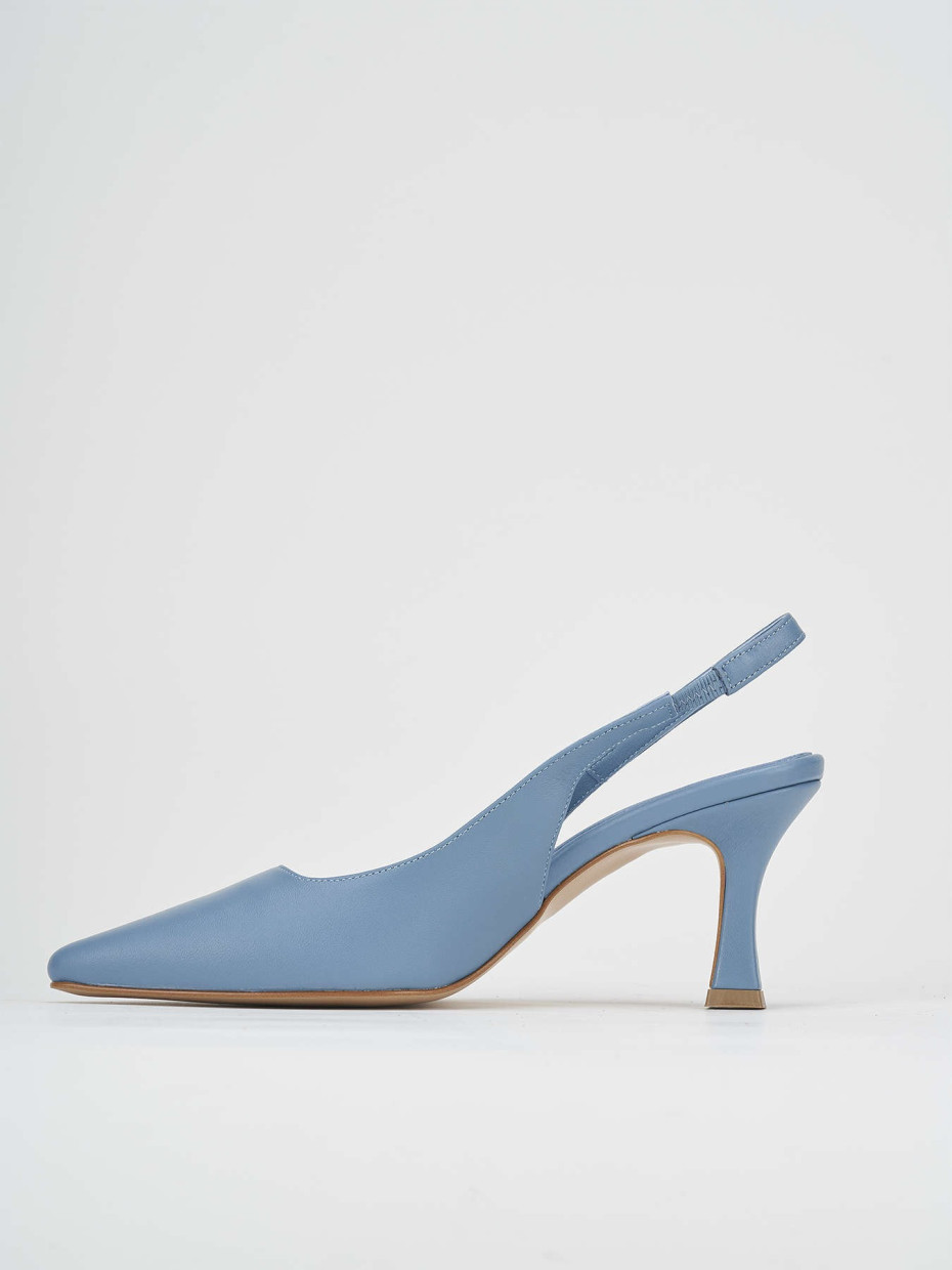 Slingback tacco 7 cm azzurro pelle