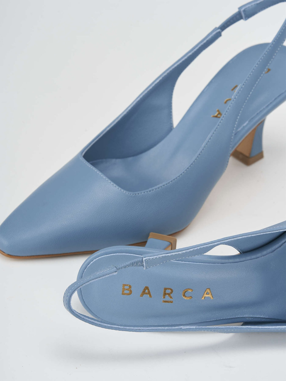 Slingback tacco 7 cm azzurro pelle