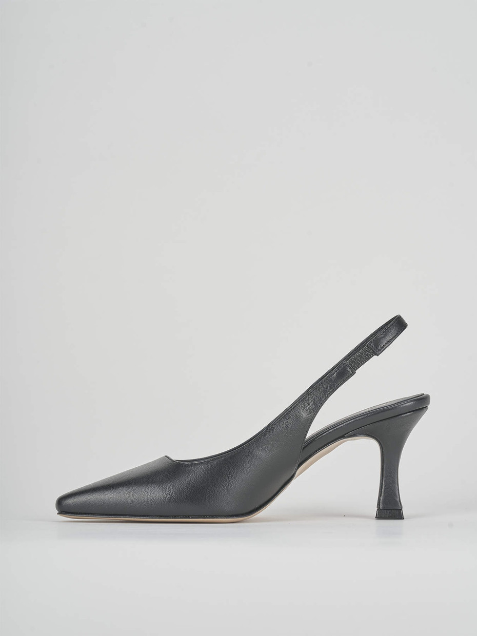 Slingback tacco 7 cm nero pelle