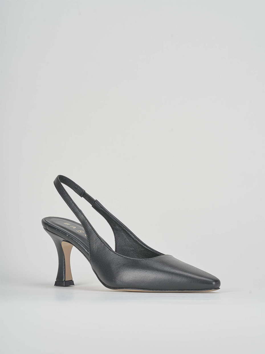 Slingback tacco 7 cm nero pelle