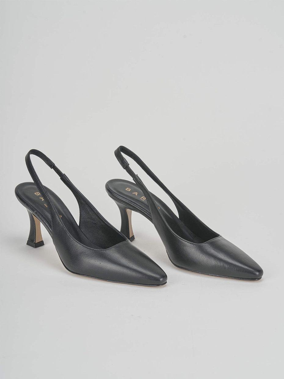 Slingback tacco 7 cm nero pelle